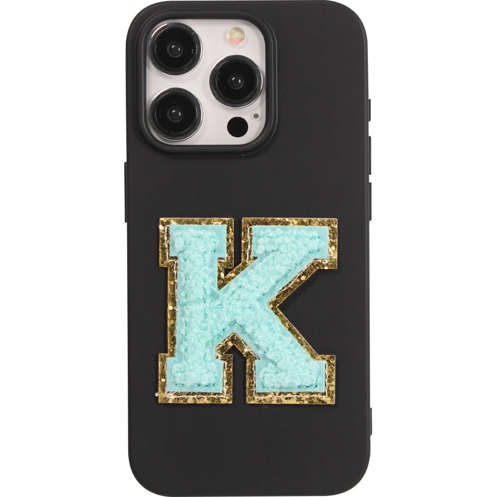 Autocollant sticker pour téléphone/tablette/ordinateur brodé en 3D turquoise - Lettre K