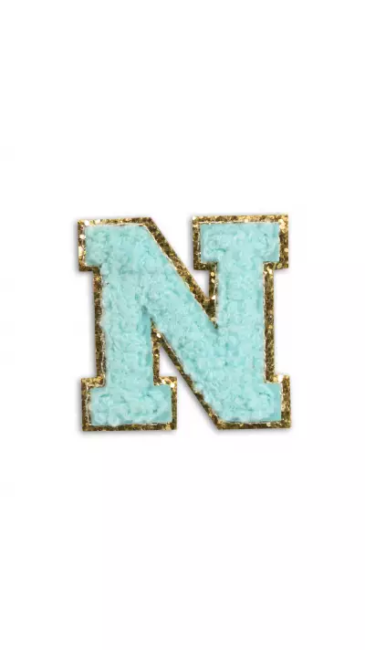 Autocollant sticker pour téléphone/tablette/ordinateur brodé en 3D turquoise - Lettre N