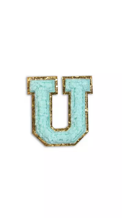 Autocollant sticker pour téléphone/tablette/ordinateur brodé en 3D turquoise - Lettre U
