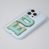 Autocollant sticker pour téléphone/tablette/ordinateur brodé en 3D turquoise - Lettre V