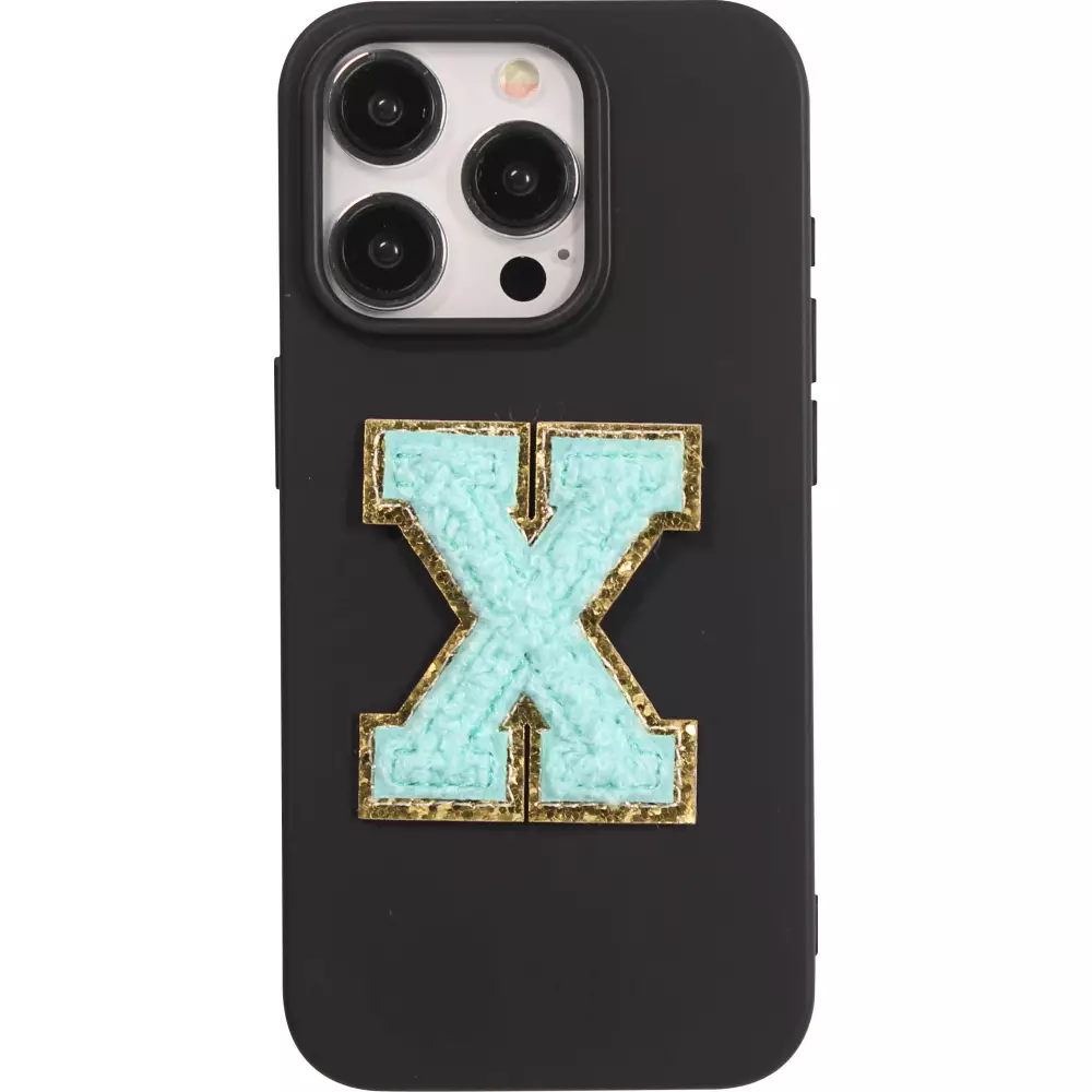 Autocollant sticker pour téléphone/tablette/ordinateur brodé en 3D turquoise - Lettre X