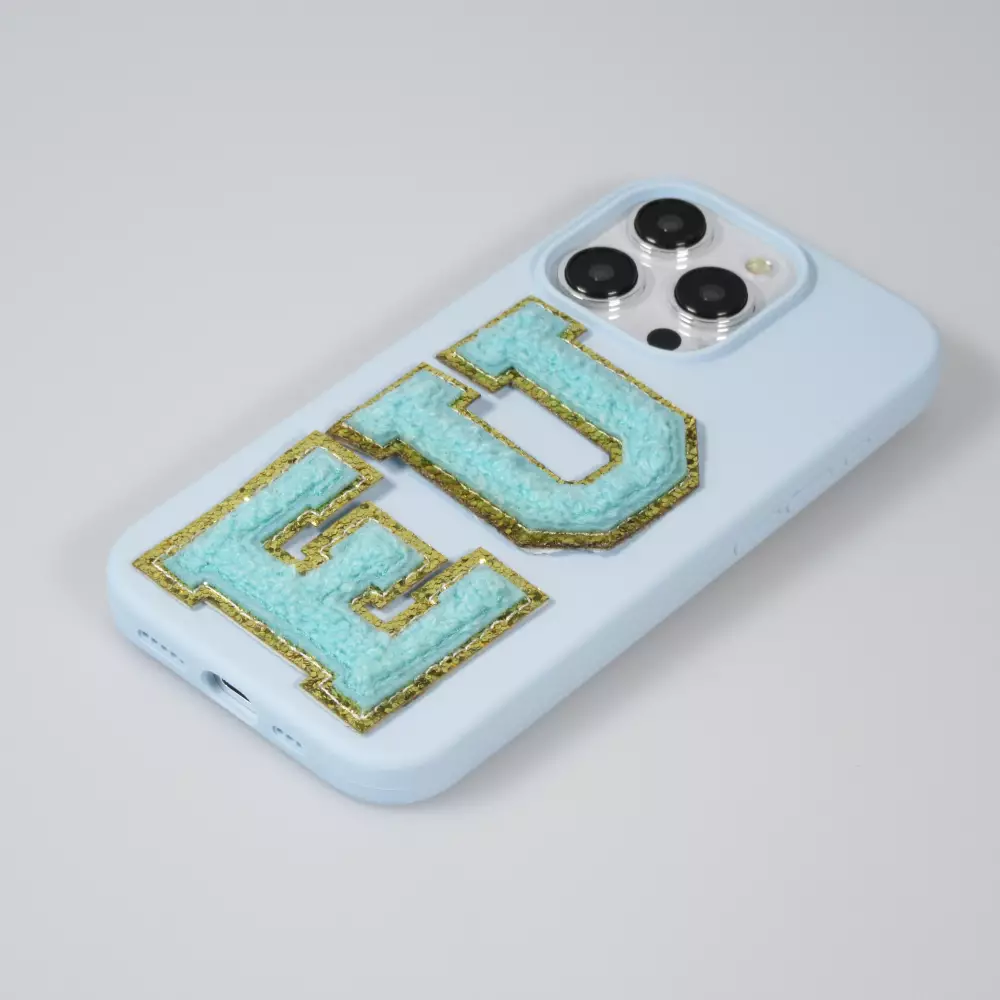 Autocollant sticker pour téléphone/tablette/ordinateur brodé en 3D turquoise - Lettre X