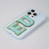 Autocollant sticker pour téléphone/tablette/ordinateur brodé en 3D turquoise - Lettre X