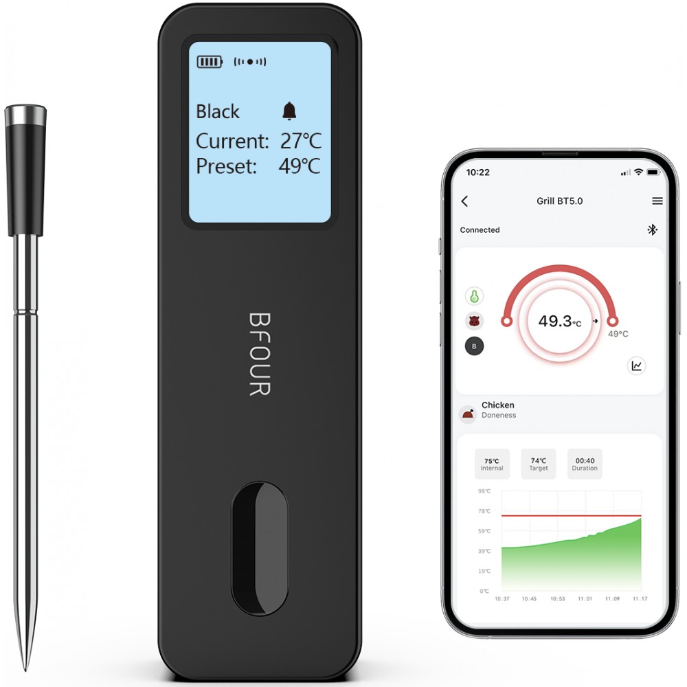 BFOUR Smart Bluetooth Fleisch Thermometer BF-30 Eco-Friendly Li-Ithium Akku LCD Display + APP