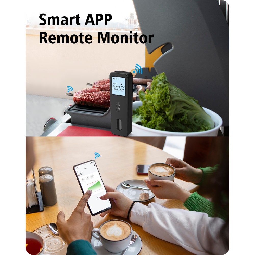 BFOUR Smart Bluetooth Fleisch Thermometer BF-30 Eco-Friendly Li-Ithium Akku LCD Display + APP