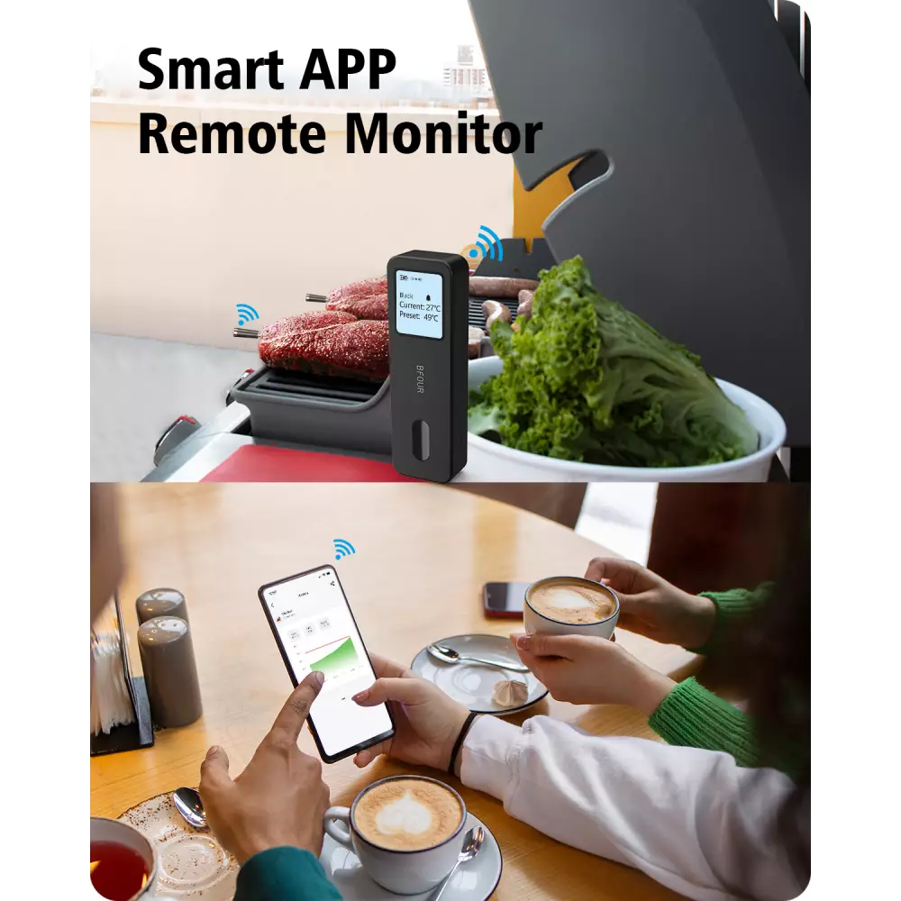 BFOUR Smart Bluetooth Fleisch Thermometer BF-30 Eco-Friendly Li-Ithium Akku LCD Display + APP
