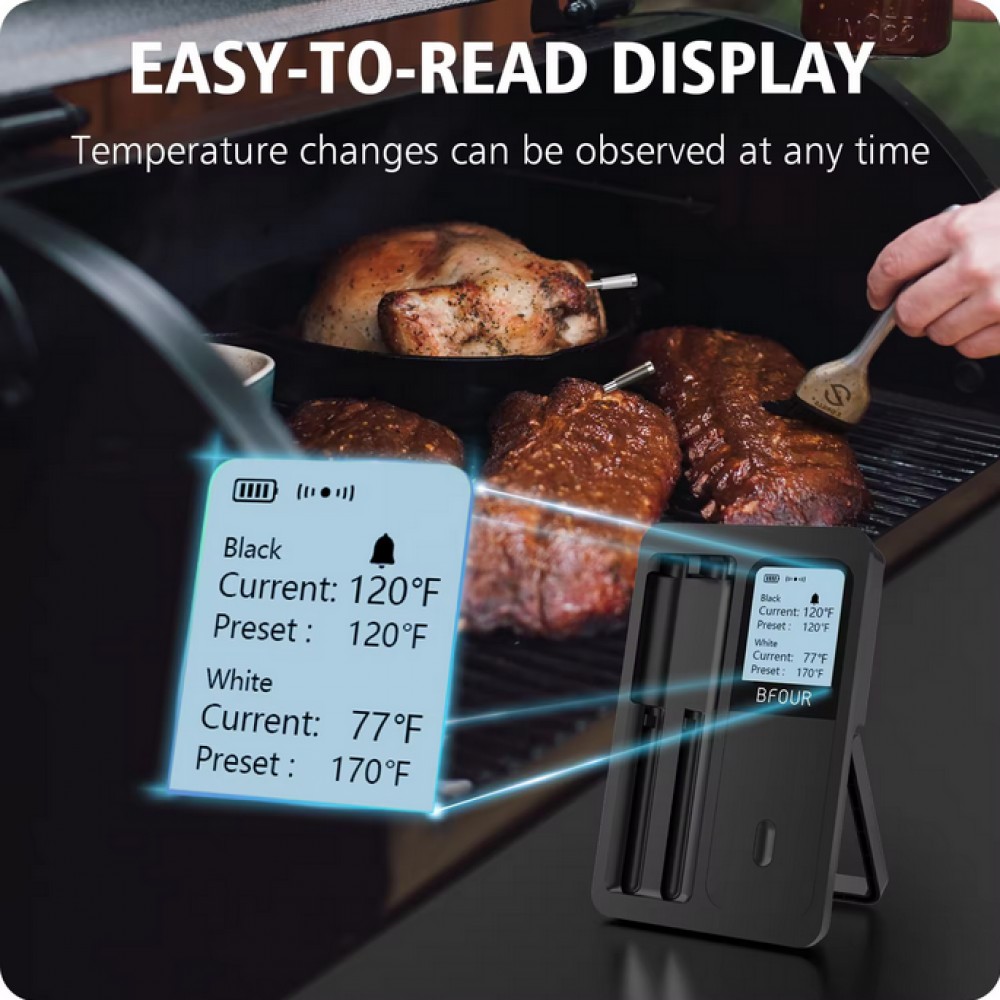 BFOUR Smart Bluetooth double thermomètre à viande BF-40 Eco-Friendly Batterie Li-Ithium Ecran LCD + APP