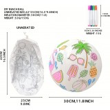 Ballon de plage gonflable DIY à colorier soi-même avec 4 feutres de couleur - Blanc
