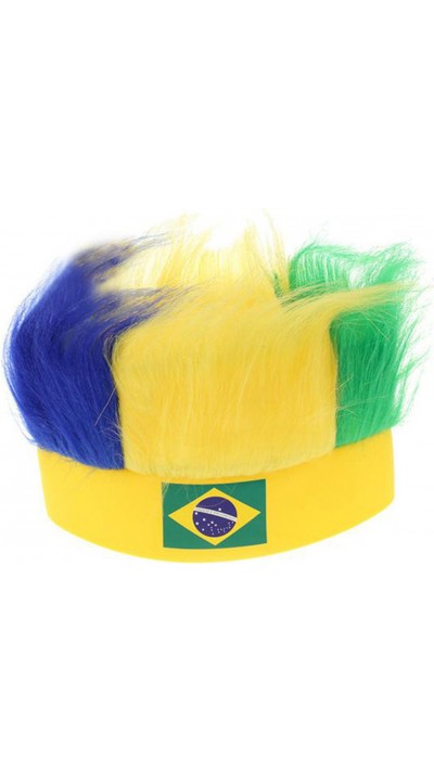 Bandeau / bonnet avec les couleurs nationales Brésil et des cheveux colorés pour les fans
