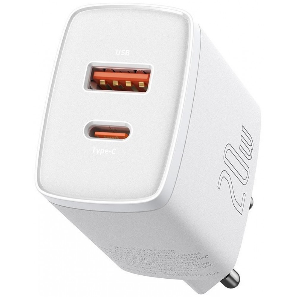 Baseus chargeur secteur 20W USB et USB-C (Quick Charge) - Blanc