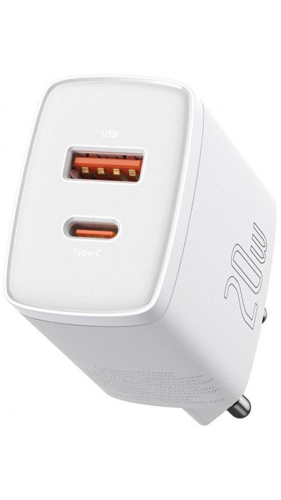 Baseus chargeur secteur 20W USB et USB-C (Quick Charge) - Blanc