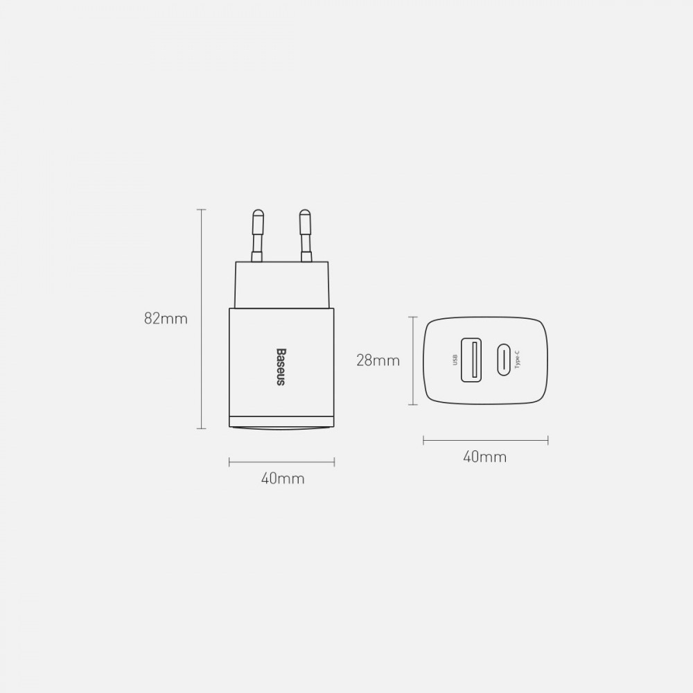 Baseus chargeur secteur 20W USB et USB-C (Quick Charge) - Blanc