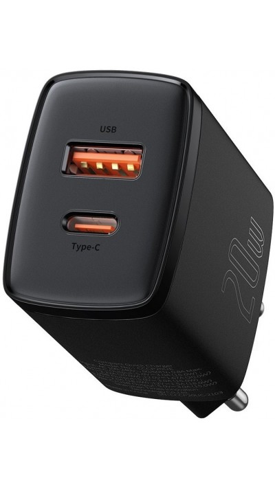 Baseus chargeur secteur 20W USB et USB-C (Quick Charge) - Noir