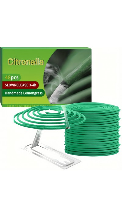 Bâtons spirales citronnelle (pack de 48 pièces) encens sent-bon anti-insecte et moustique pour extérieur - Vert