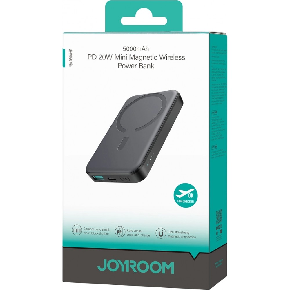 Batterie Externe Joyroom JR-W020 Mini 5000mAh USB-A / USB-C Induction 20W avec Câble USB-C - Noir