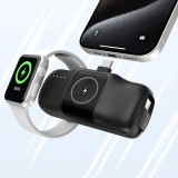 Wozinsky WF16-YCS 5000mAh 15W USB-C Mini Powerbank mit integriertem USB-C-Kabel und Apple Watch Ladegerät - Schwarz