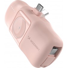 Batterie Externe Wozinsky WF16-YCS 5000mAh 15W USB-C Mini avec Câble USB-C Intégré et Chargeur Apple Watch - Rose