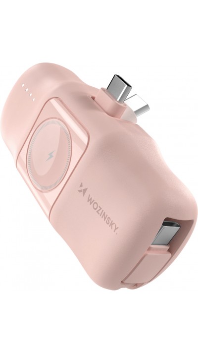 Batterie Externe Wozinsky WF16-YCS 5000mAh 15W USB-C Mini avec Câble USB-C Intégré et Chargeur Apple Watch - Rose