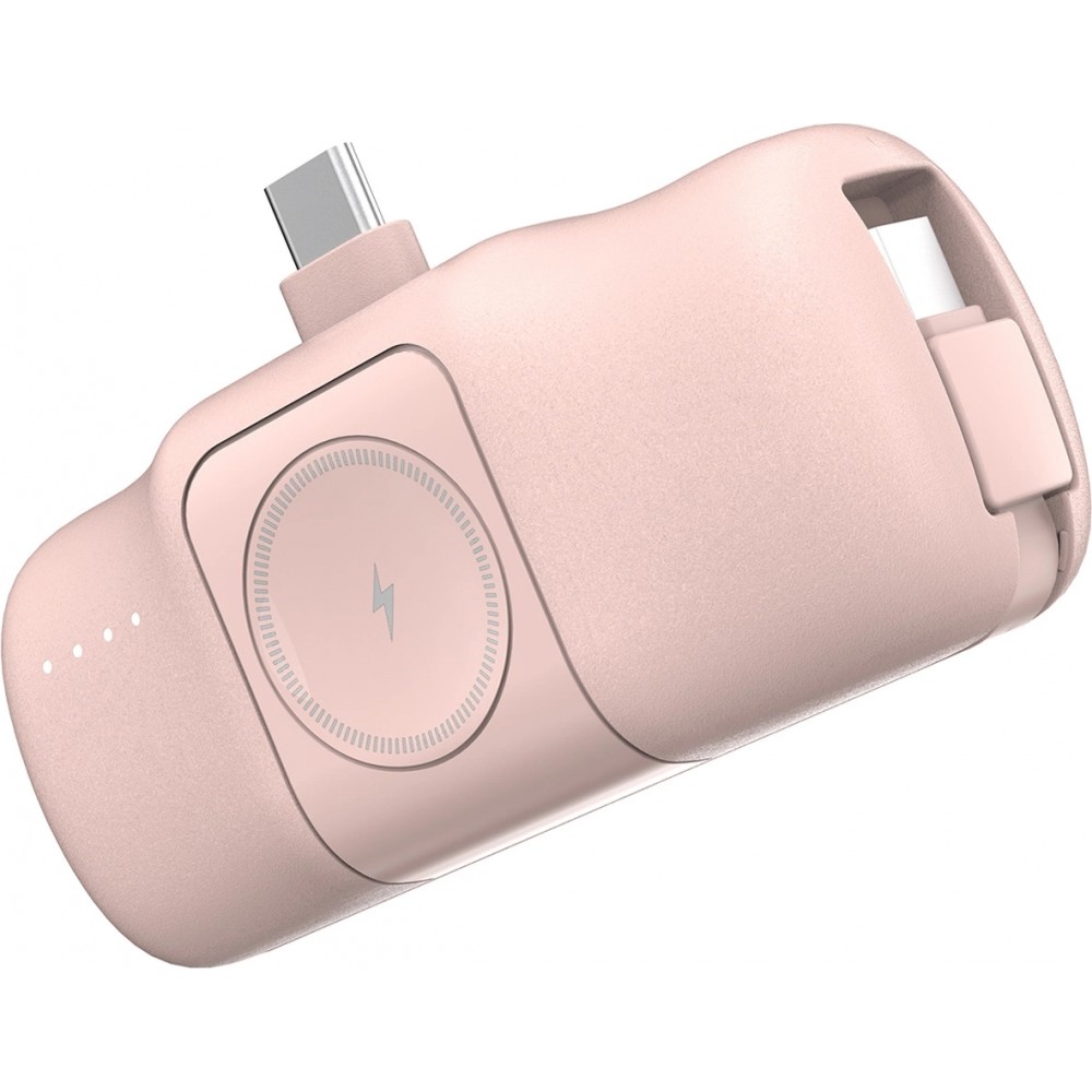 Batterie Externe Wozinsky WF16-YCS 5000mAh 15W USB-C Mini avec Câble USB-C Intégré et Chargeur Apple Watch - Rose