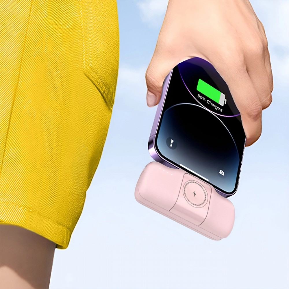 Batterie Externe Wozinsky WF16-YCS 5000mAh 15W USB-C Mini avec Câble USB-C Intégré et Chargeur Apple Watch - Rose
