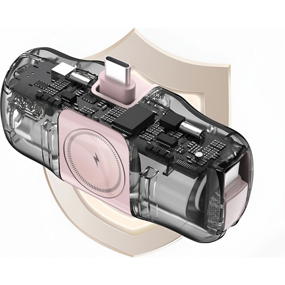 Batterie Externe Wozinsky WF16-YCS 5000mAh 15W USB-C Mini avec Câble USB-C Intégré et Chargeur Apple Watch - Rose