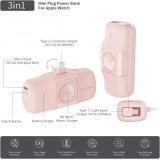 Batterie Externe Wozinsky WF16-YCS 5000mAh 15W USB-C Mini avec Câble USB-C Intégré et Chargeur Apple Watch - Rose