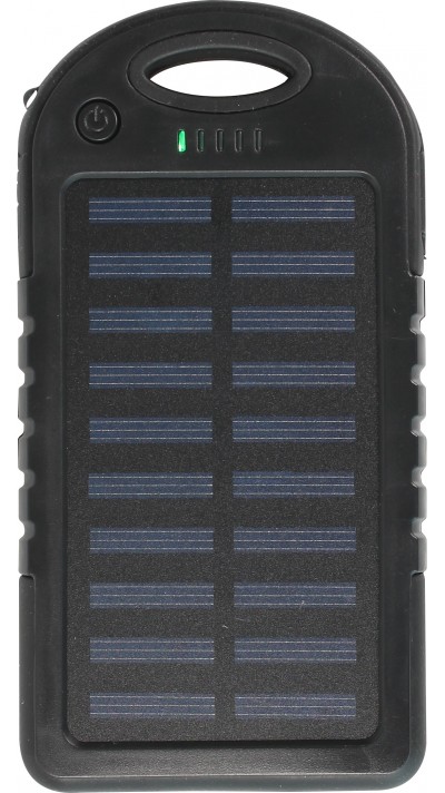 Externe Batterie 5000mAH Power Bank Solarpanel portable dual USB LED IPX4 waterproof - Schwarz