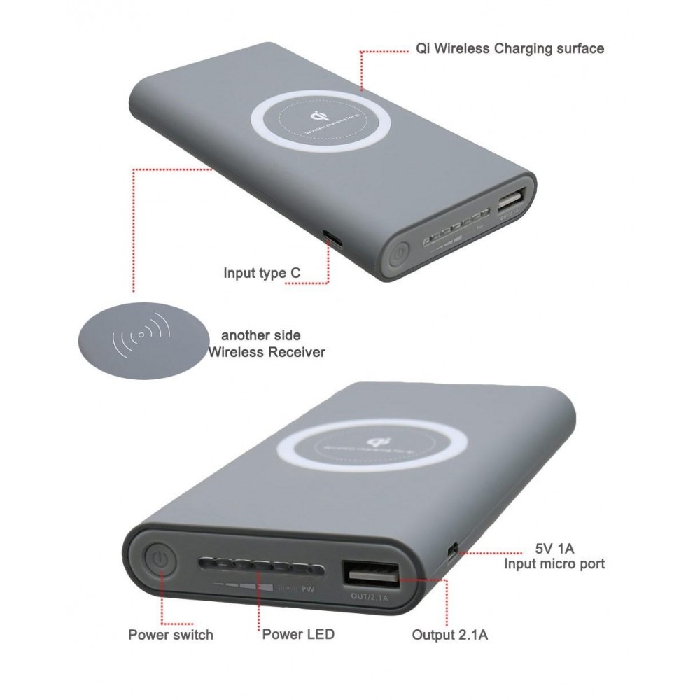 Powerbank fast charge inkl. Wireless charging 10000 mAh - Weiss