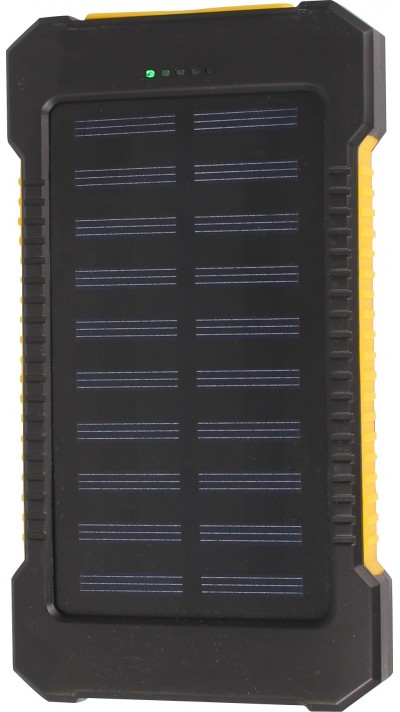 Batterie externe étanche 10000mAh Power Bank avec panneau solaire & LED - Jaune