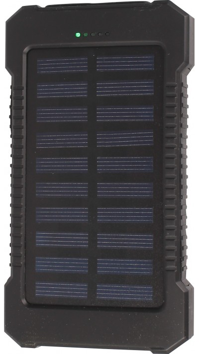 Wasserdichte externe Batterie 10000mAh Power Bank mit Solarpanel & LED - Schwarz