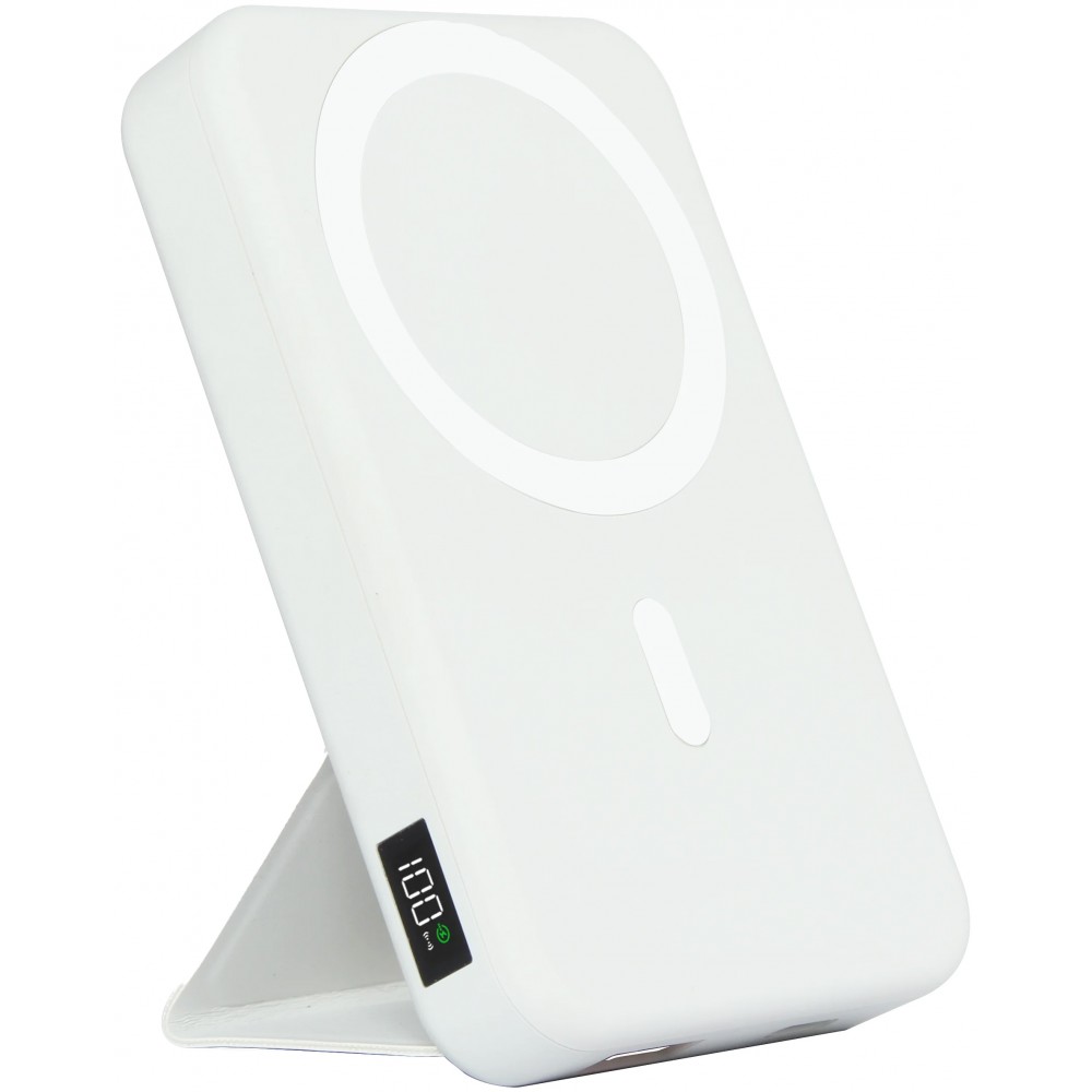Batterie externe magnétique 15W 10000 mAh Power Bank MagSafe fonction Stand (avec anneau autocollant) - Blanc