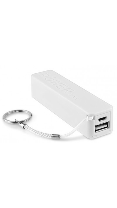 Batterie portable et compacte - Capacité de 2'600 mAh Sortie USB-A porte-clé - Blanc