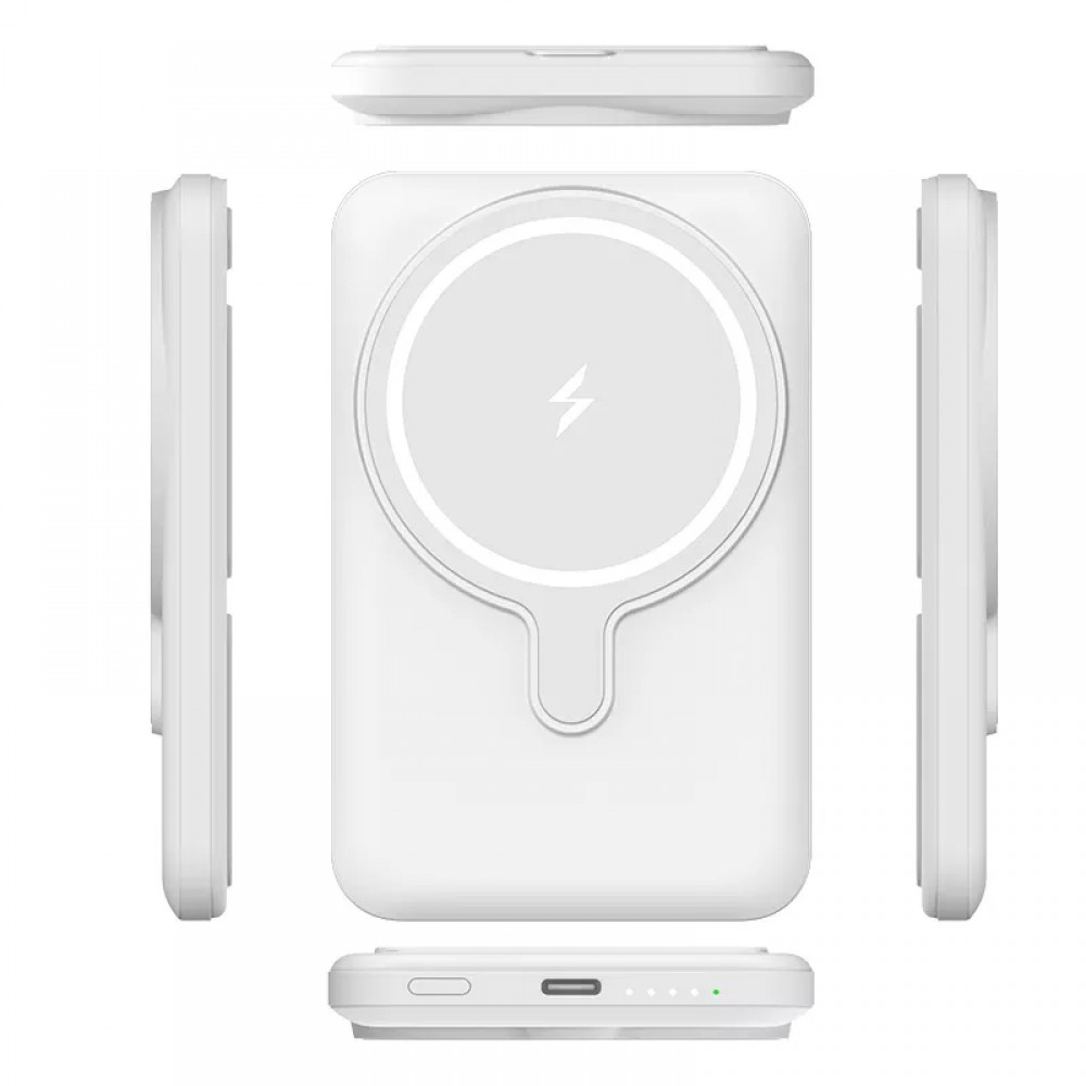 Batterie externe portable sans fil 2 en 1 MagSafe support téléphone 15W Power Bank (5000mAh) - Blanc