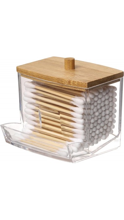 Beau porte coton-tiges / distributeur - range-boules de coton en bois & verre pour salle de bain