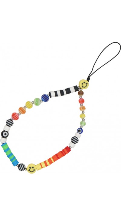 Bijou de téléphone universel / Pendentif bracelet à charms - N°10 Emojis multicolore, noir et - Blanc