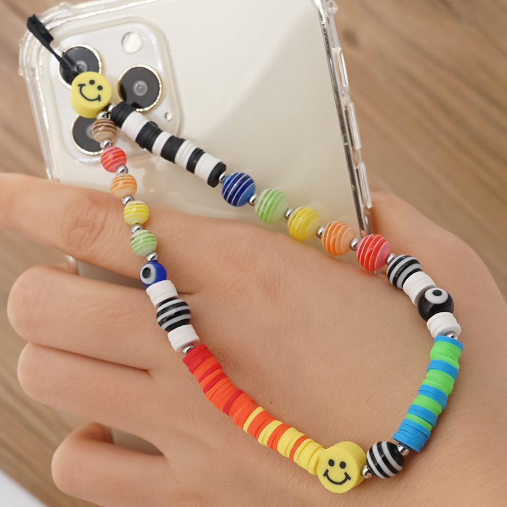 Bijou de téléphone universel / Pendentif bracelet à charms - N°10 Emojis multicolore, noir et - Blanc