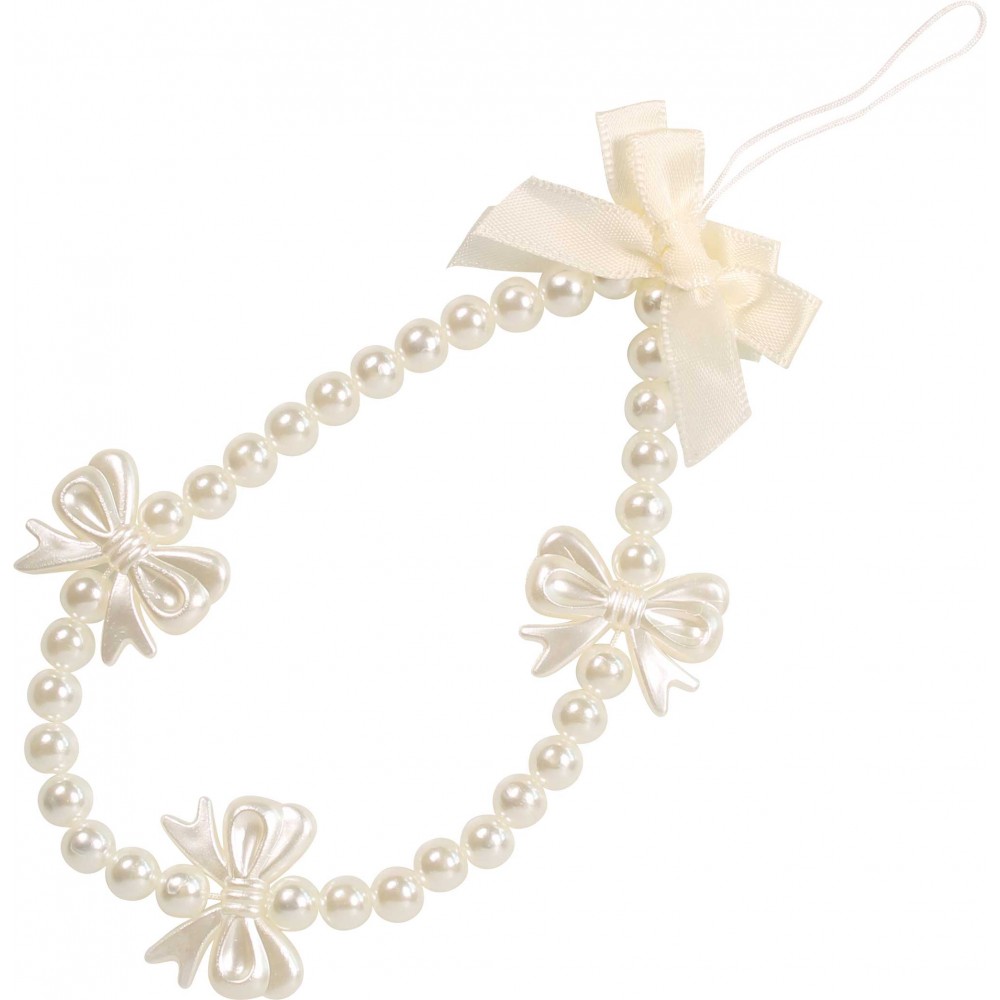 Bijou de téléphone universel / Pendentif bracelet à charms - N°99 - Perle - Blanc