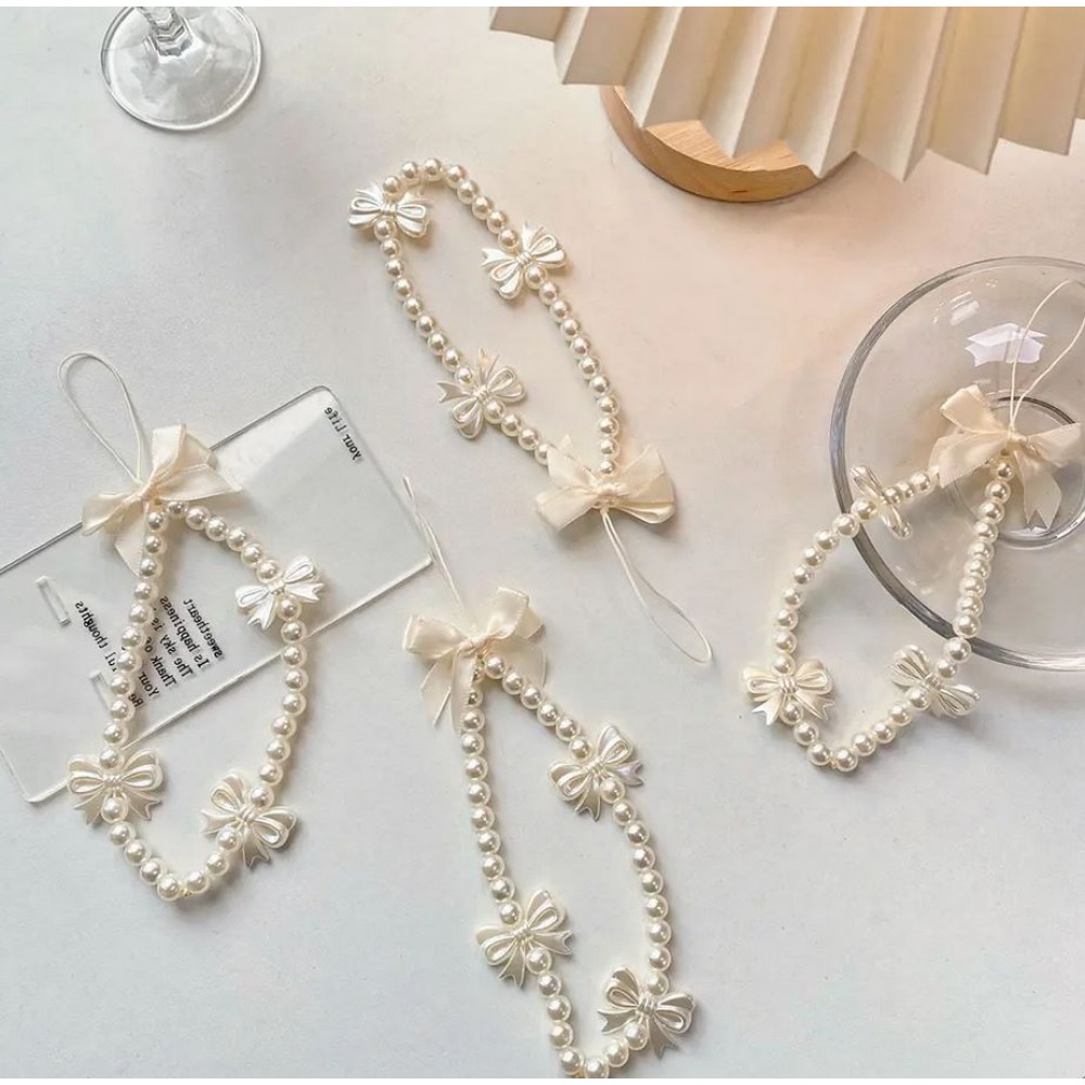 Bijou de téléphone universel / Pendentif bracelet à charms - N°99 - Perle - Blanc