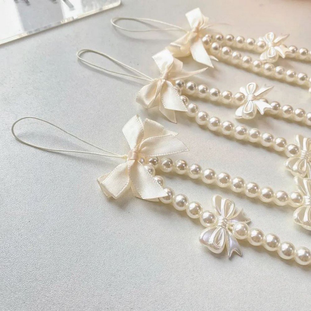 Bijou de téléphone universel / Pendentif bracelet à charms - N°99 - Perle - Blanc