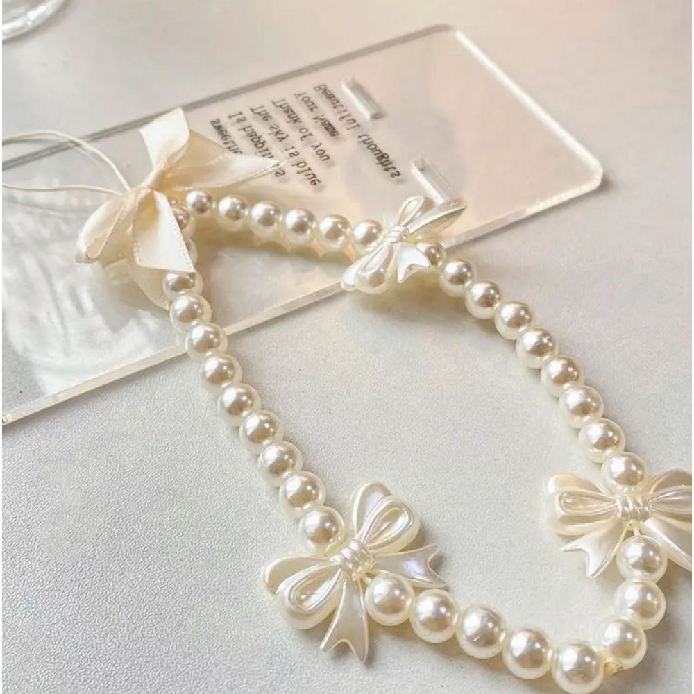 Bijou de téléphone universel / Pendentif bracelet à charms - N°99 - Perle - Blanc