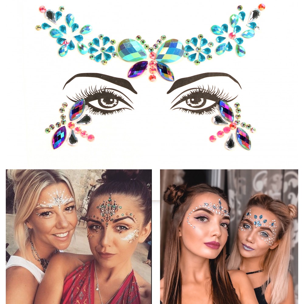 Bijoux visage autocollant festival & open-air paillettes diamants tatouage - Style - 1