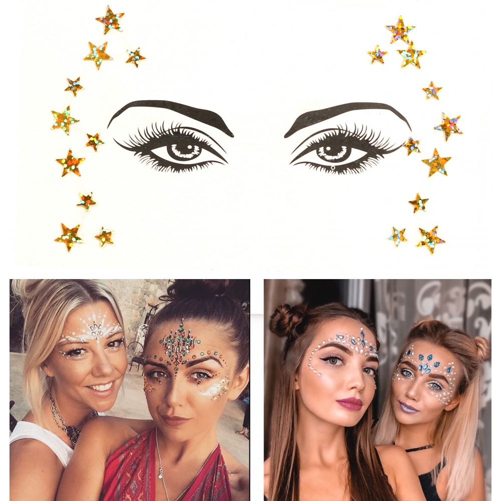 Festival & Open-Air Gesicht Sticker Aufkleber Glitzer Diamanten Tattoo - Style - 6