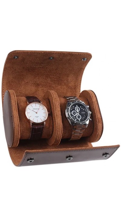 Boîte à montre de luxe et de haute qualité en similicuir et coussin de montre doux - 2 montres - Brun