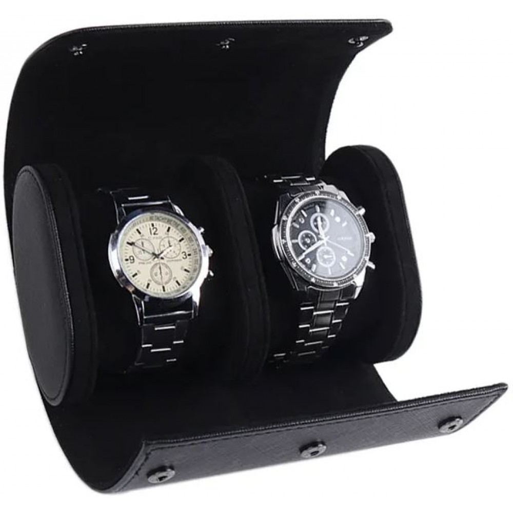 Boîte à montre de luxe et de haute qualité en similicuir et coussin de montre doux - 2 montres - Noir