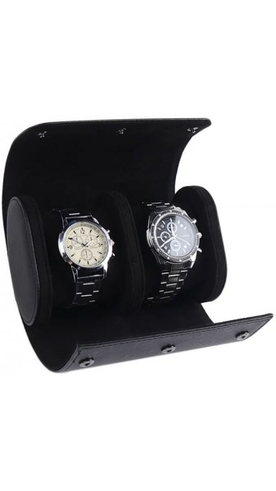 Boîte à montre de luxe et de haute qualité en similicuir et coussin de montre doux - 2 montres - Noir