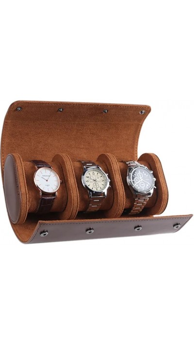 Boîte à montre de luxe et de haute qualité en similicuir et coussin de montre doux - 3 montres - Brun