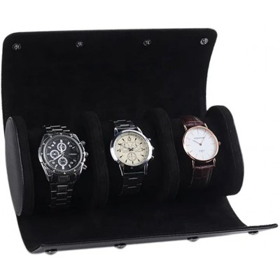 Luxuriöse und hochwertige Uhren Aufbewahrungs Box Kunstleder und weichem Uhrenkissen - 3 Uhren - Schwarz