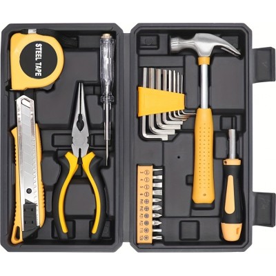 Boîte à outils 25 pièces pratique portable compacte avec les outils essentiels - Jaune