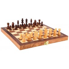 Boîte de jeux 3 en 1 - Magnifique boîte en bois pour les échecs, le backgammon & la dame - 24cm