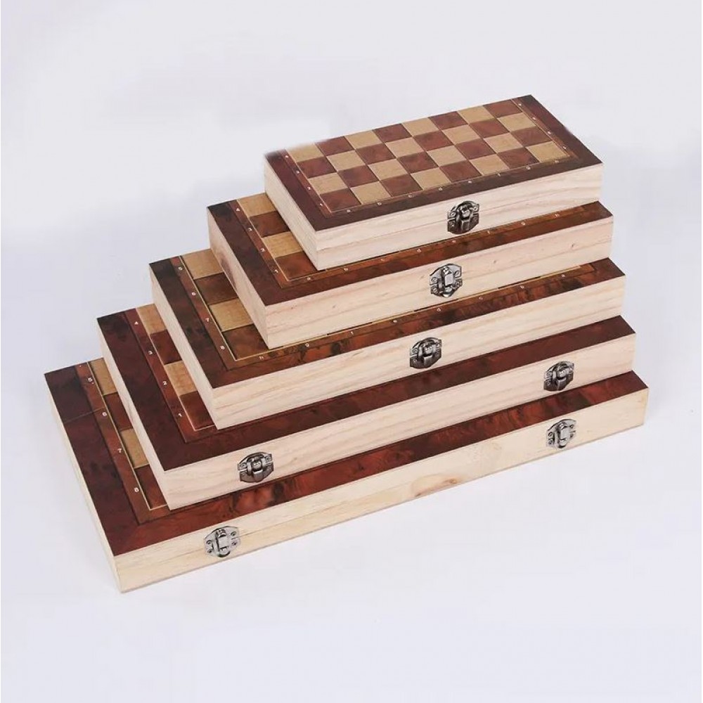 Boîte de jeux 3 en 1 - Magnifique boîte en bois pour les échecs, le backgammon & la dame - 24cm